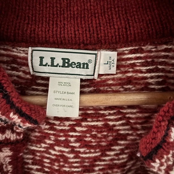 LL Bean red and white wool button up cardigan with ornate silver buttons! - Picture 2 of 3